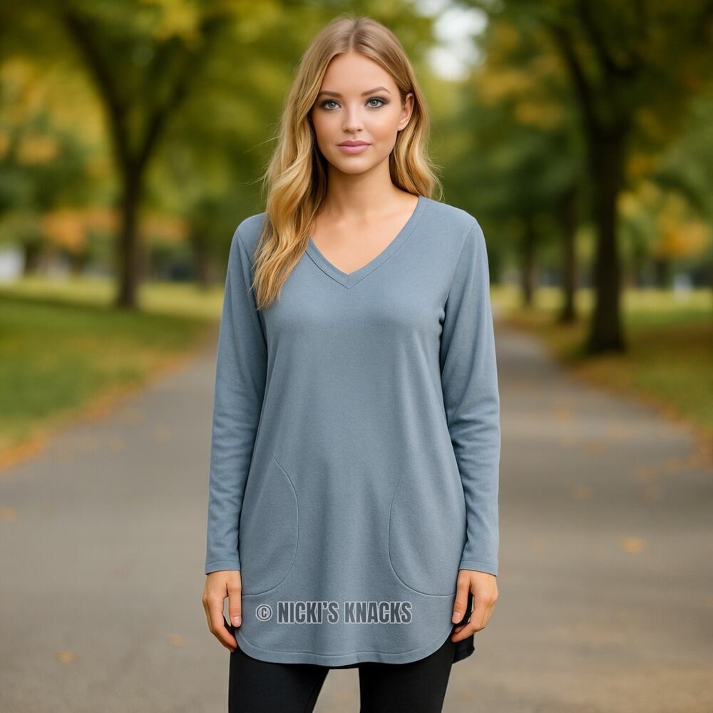 Cloth & Stone Lagenlook Oversized Long Sleeve Tunic Pockets Light Blue Size XS